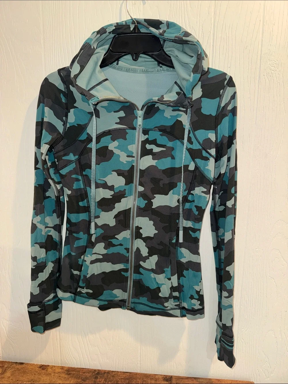 lululemon athletica Teal & Black Camo Zip Hoodie